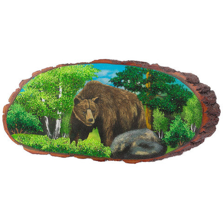 Картина на срезе дерева "Медведь лето" 70-75 см R120612