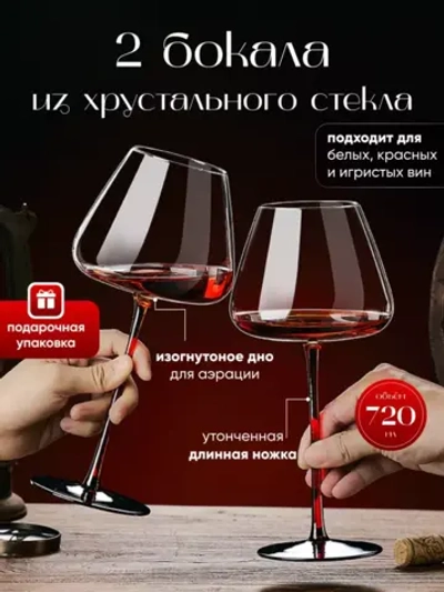 Набор бокалов для вина на длинной ножке 2 шт