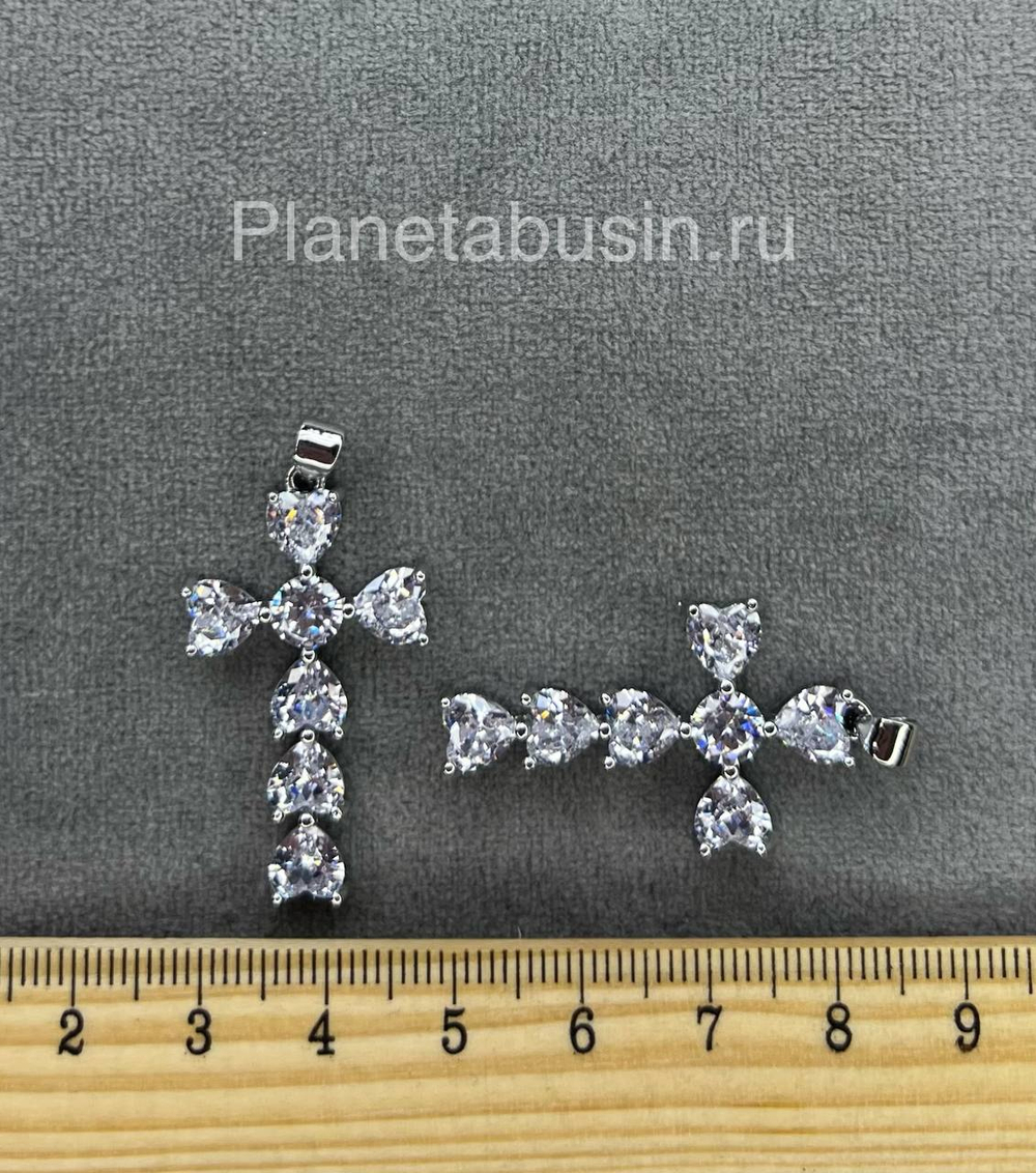 Подвеска люкс (Корея) крест со стеклом 0880