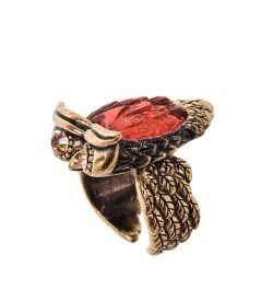 AM-2504 Кольцо «Совушка ночь» (латунь, янтарь)