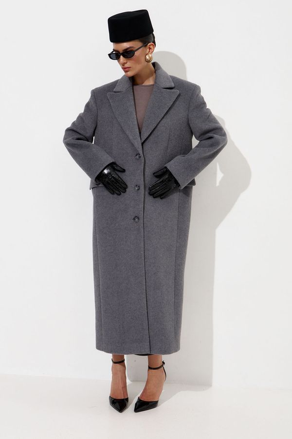 Пальто с шерстью прямого кроя серого цвета