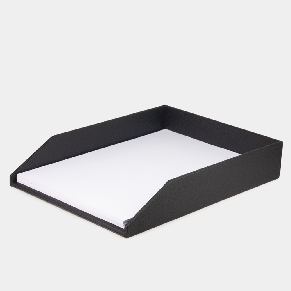Лоток для бумаг А4 из кожи теленка, черного цвета
