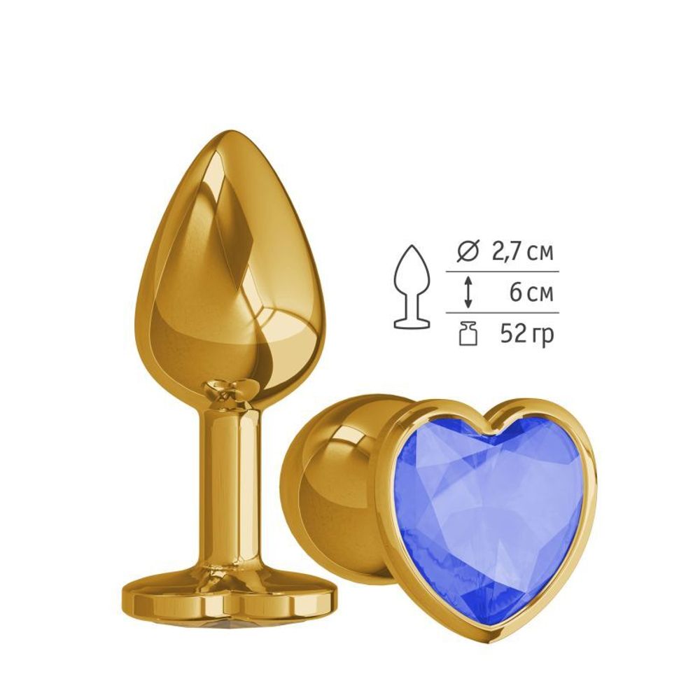 511-07 BLUE-DD / Анальная втулка Gold с синим кристаллом сердце маленькая