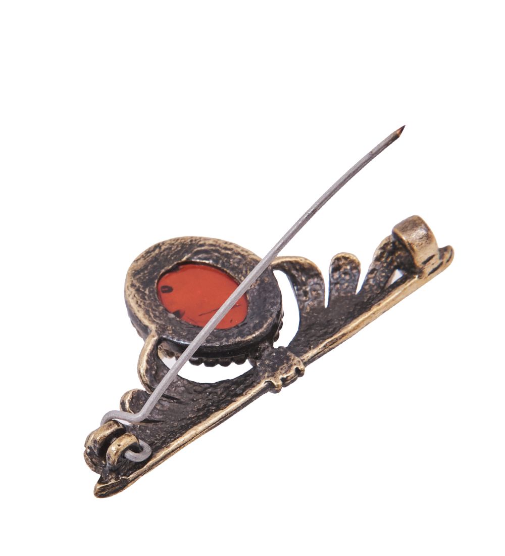 AM-4171 Брошь «Крылья» (латунь, янтарь)