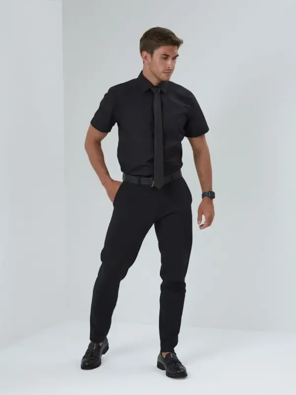 Рубашка приталенная SLIM FIT с коротким рукавом, черная