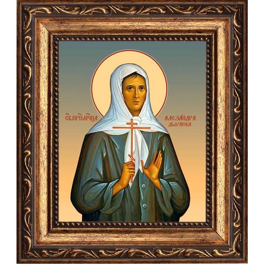 Александра Дьячкова, послушница, преподобномученица. Икона на холсте. Рама 10 х 12 см.