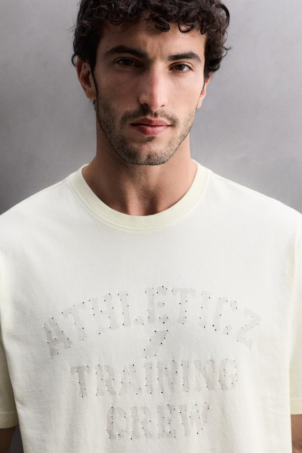 ZARA ХЛОПКОВАЯ ФУТБОЛКА, ЭКРЮ