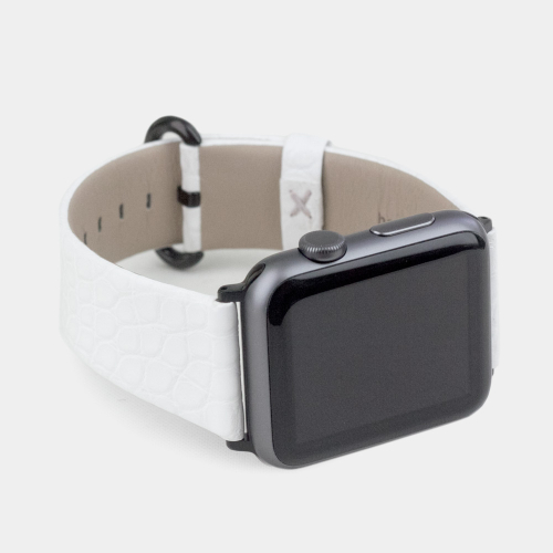 Ремешок для Apple Watch 44/45/46 mm из кожи аллигатора, белого цвета