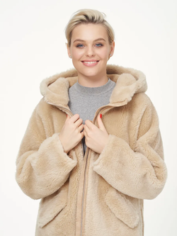 Шуба из шерсти чебурашка тедди, бежевая, SilverFox