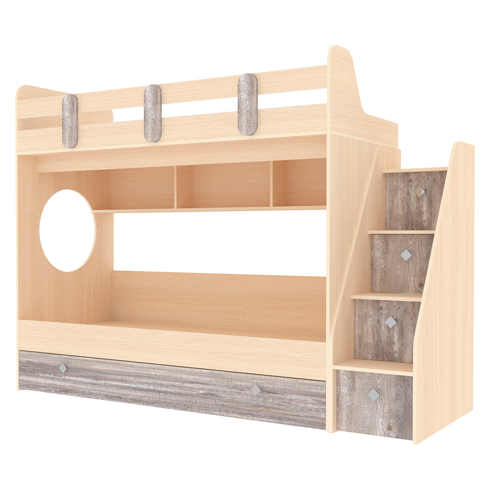 Кровать двухъярусная КарИВи Фортуна-3  Дуб Молочный Бетон