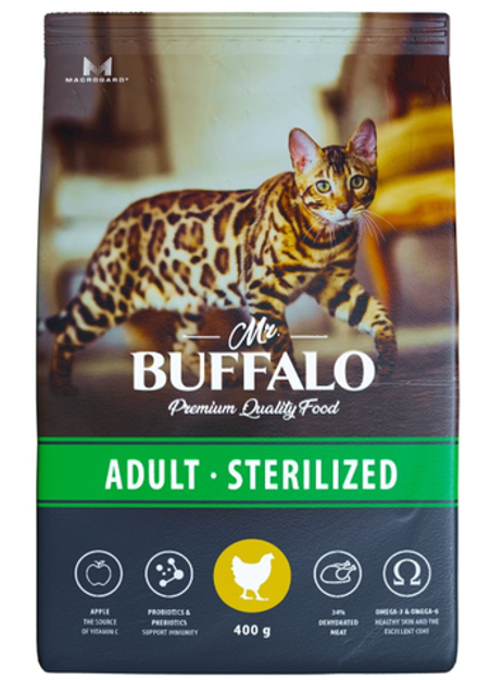 Mr.Buffalo 400г Sterilized Сухой корм для стерилизованных кошек Курица