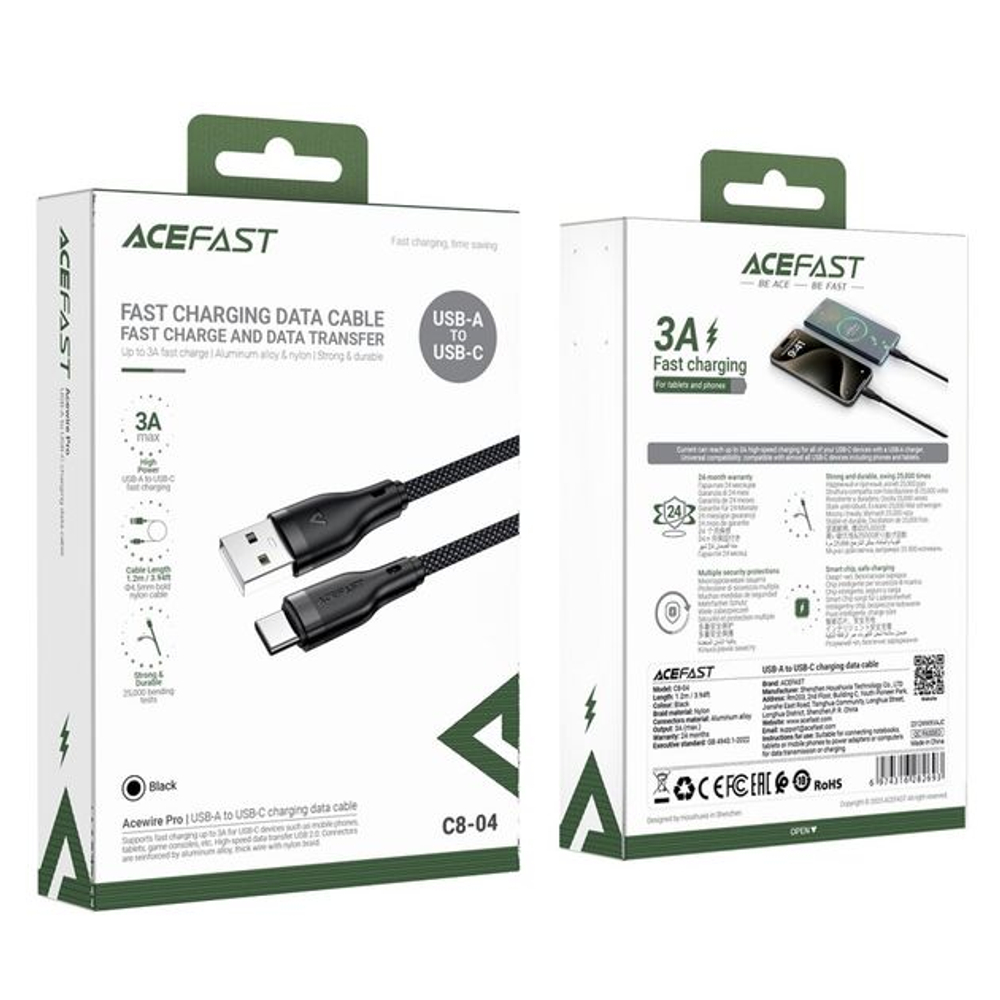 Кабель USB - TypeC ACEFAST C8-04 (черный) 1.2м