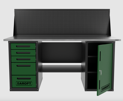 Верстак двухтумбовый дверь/5 ящиков с экраном, зеленый 1800*700 Garopt, GT1800DY5PP.green