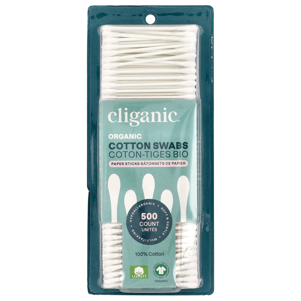 Cliganic, Органические ватные палочки, 500 бумажных палочек