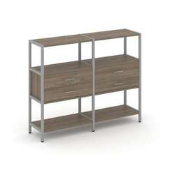 Shelf System Двухсекционный стеллаж трехярусный с ящиками SN.STM-322 Вяз Благородный/Металл Серый 15