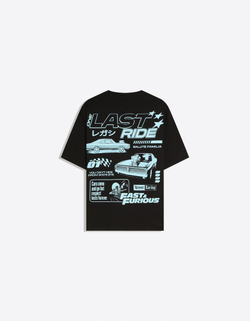 BERSHKA Футболка свободного кроя «Fast & Furious», черный