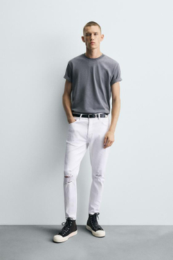 ZARA ДЖИНСЫ SKINNY FIT С РАЗРЕЗАМИ, БЕЛЫЙ