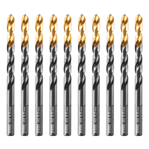 Сверло по металлу, 6,5 мм, HSS-Tin, Golden Tip, 10 шт. Denzel