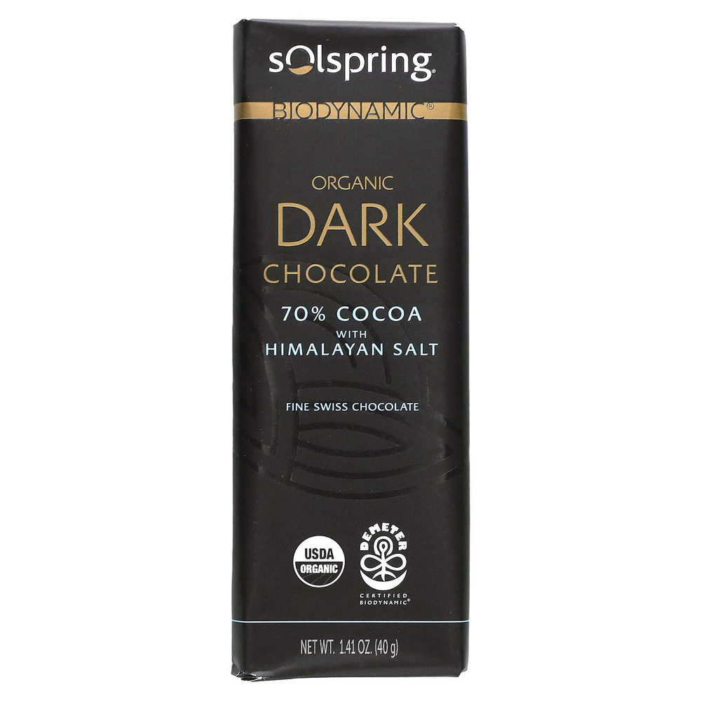 Dr. Mercola, Solspring®, Biodynamic®, темный шоколад, 70% какао с гималайской солью, 12 плиток по 40 г (1,41 унции)