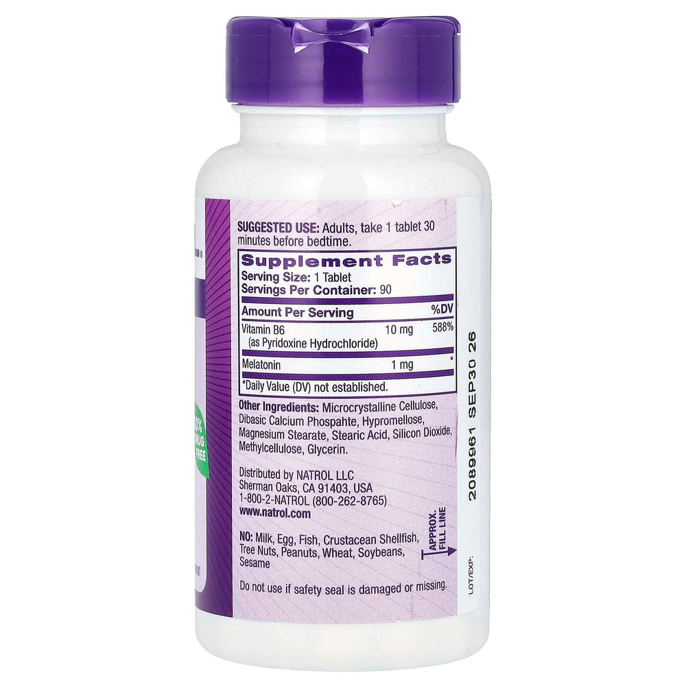 Natrol, Мелатонин, медленное высвобождение, 1 мг, 90 таблеток