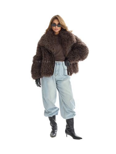 Коричневая шуба-косуха из овчины калган