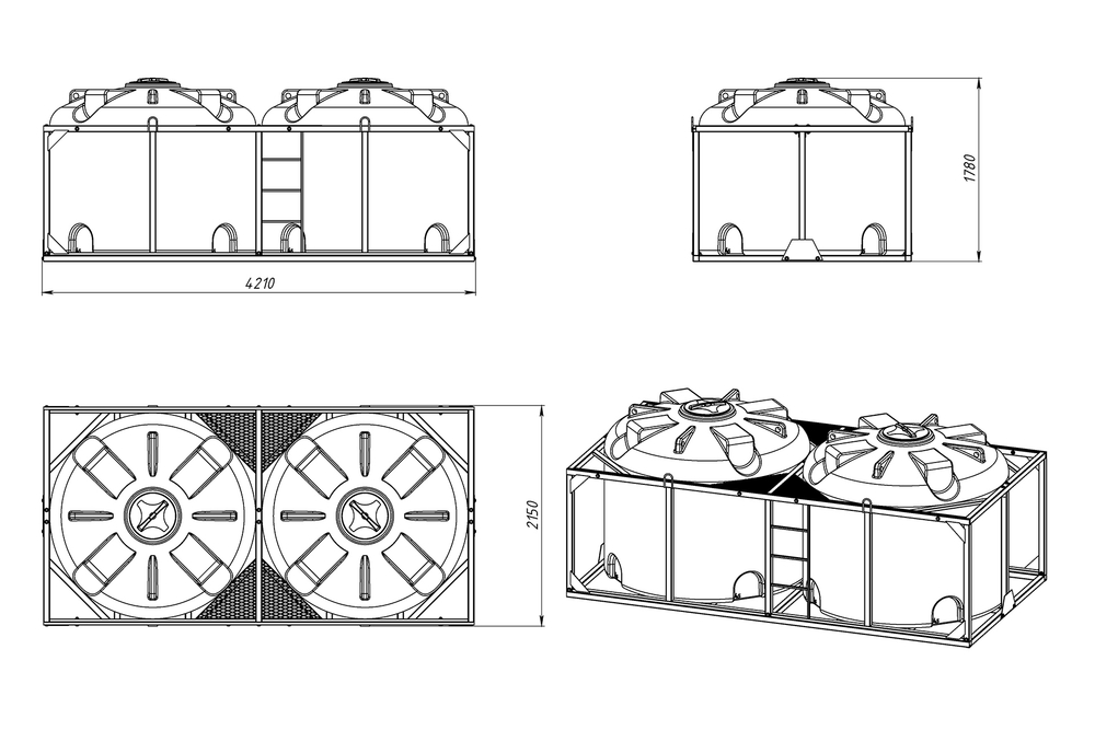 Емкость пищевая в обрешетке ЭкоПром КАС TR х 2 шт 4500 л. вертикальная (421x215x178см;красный) - арт.555722