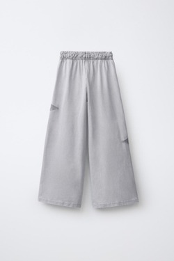 ZARA БРЮКИ WIDE LEG С ЭФФЕКТОМ ПОТЕРТОСТИ И ЗВЕЗДАМИ, СЕРЫЙ