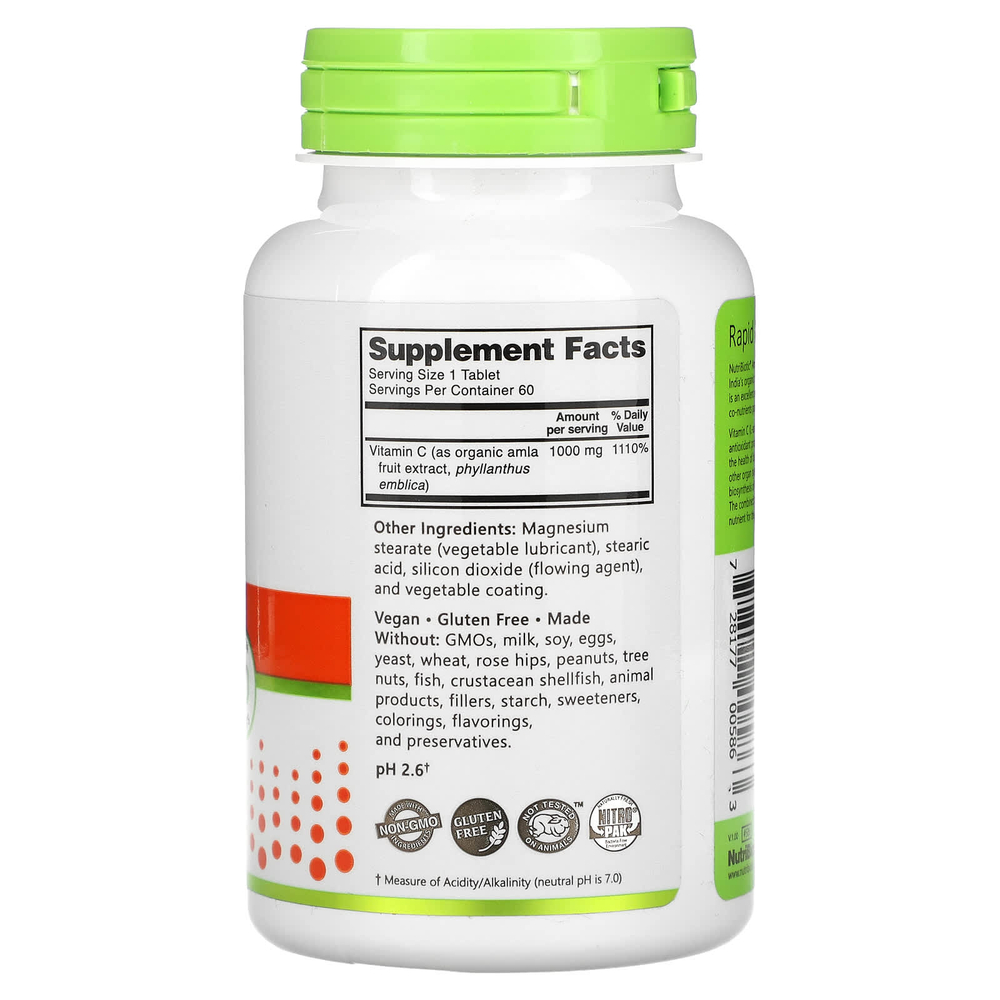 NutriBiotic, Immunity, витамин C амла, 1000 мг, 60 веганских таблеток