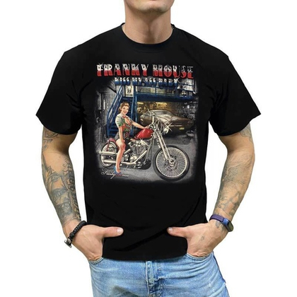 Футболка Franky Mouse Kiss my ass bary (Девушка на мотоцикле) (S / черный)