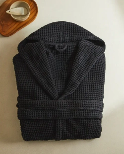 ZARA HOME ХЛОПКОВЫЙ ХАЛАТ С КАРМАНАМИ, ЧЕРНЫЙ