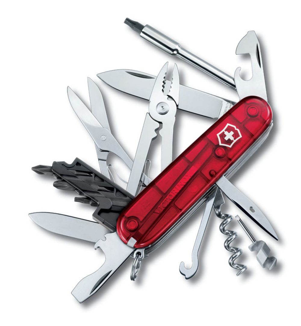 Качественный маленький брендовый фирменный швейцарский складной перочинный нож 91 мм полупрозрачный красный 32 функций Victorinox CyberTool 34 VC-1.7725.T