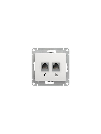 Розетка компьютерная + телефонная 2-м СП Glossa RJ45 + RJ11 кат.5E механизм бел. SE GSL000185