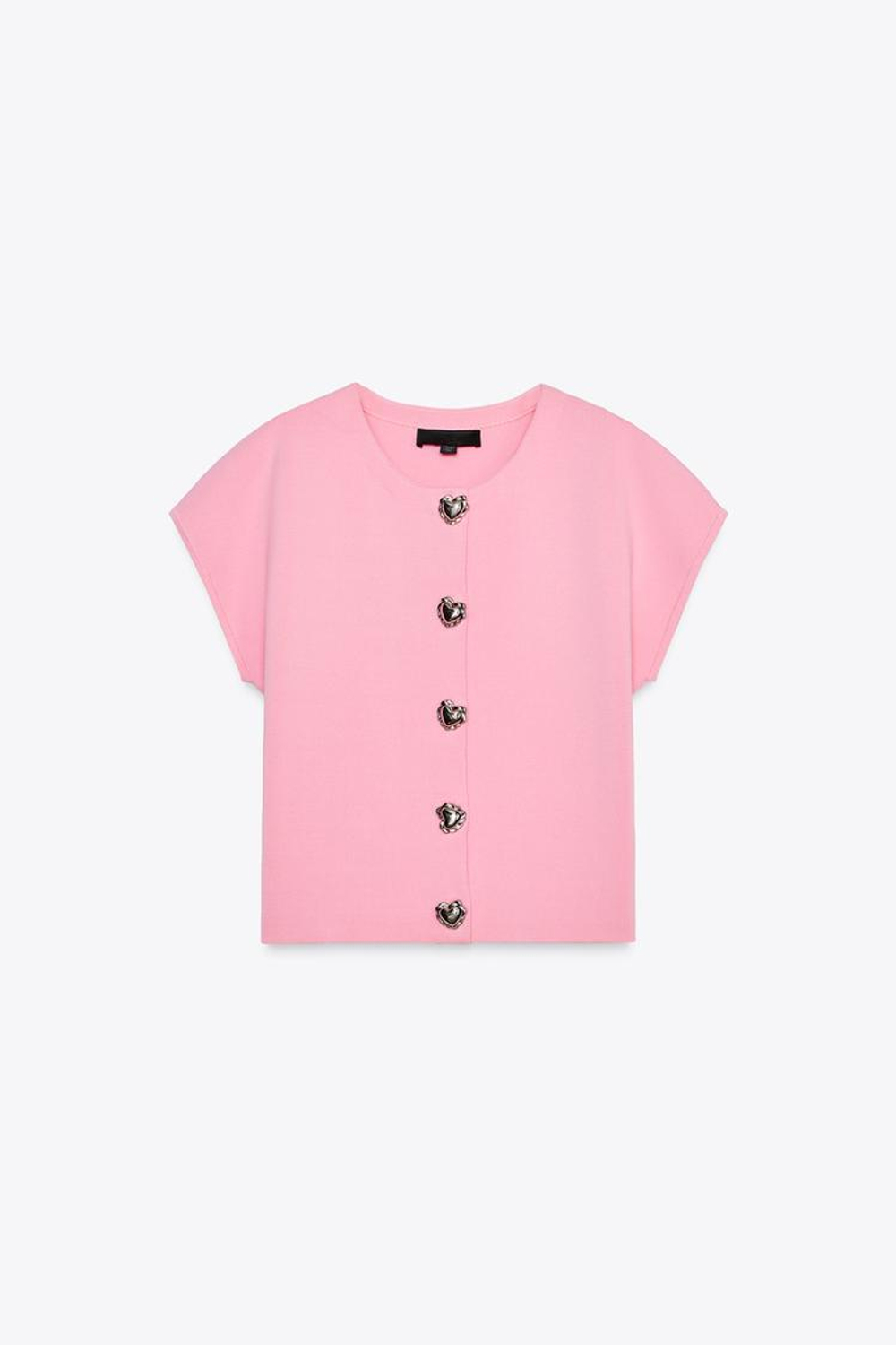 ZARA ТРИКОТАЖНЫЙ ТОП С ПУГОВИЦАМИ «СЕРДЕЧКИ», РОЗОВЫЙ