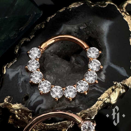 Кликер "Gloss" с камнями 2мм - Розовое золото - White CZ