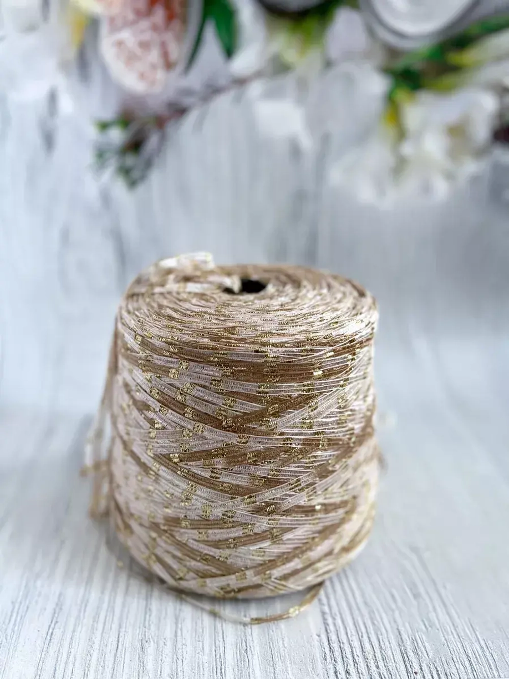 Пряжа ленточка плоская для вязания Binario Lurex