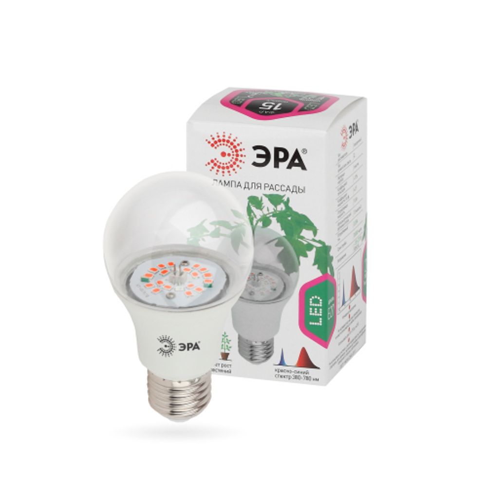 Фитолампа для растений светодиодная ЭРА FITO-10W-RB-E27-K красно-синего спектра 10 Вт Е27