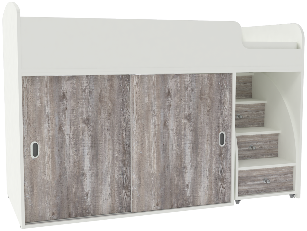 Кровать-чердак КарИВи Малыш Купе Белый  Бетон