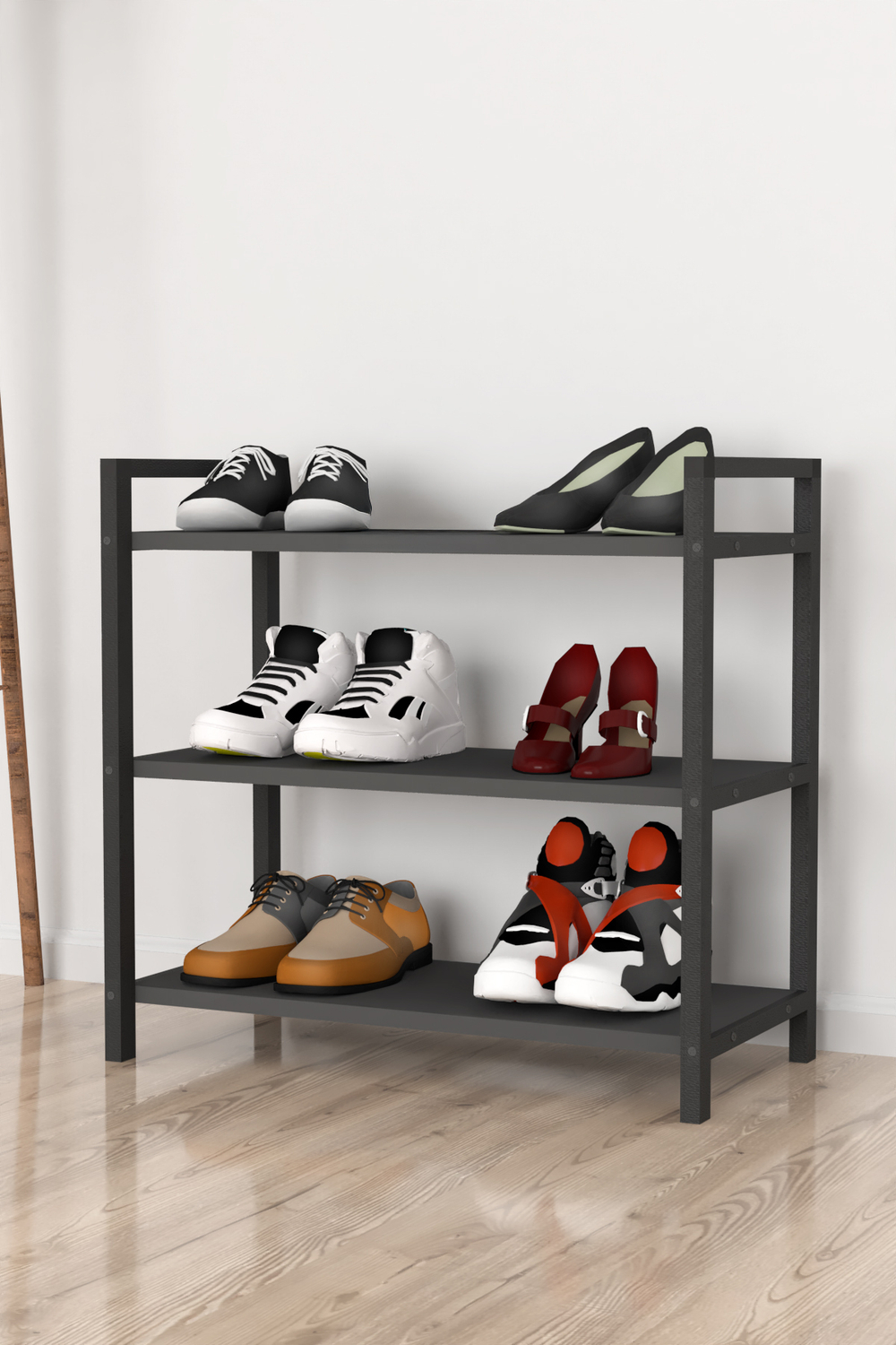 Стеллаж для обуви с 3 полками - антрацит