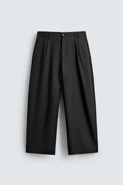 ZARA БРЮКИ RELAXED FIT СО СКЛАДКАМИ, ЧЕРНЫЙ