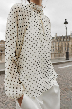 ZARA БЛУЗА В ГОРОШЕК, ЭКРЮ/ЧЕРНЫЙ