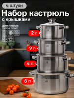 Набор посуды со складными ручками и крышками 4 шт.