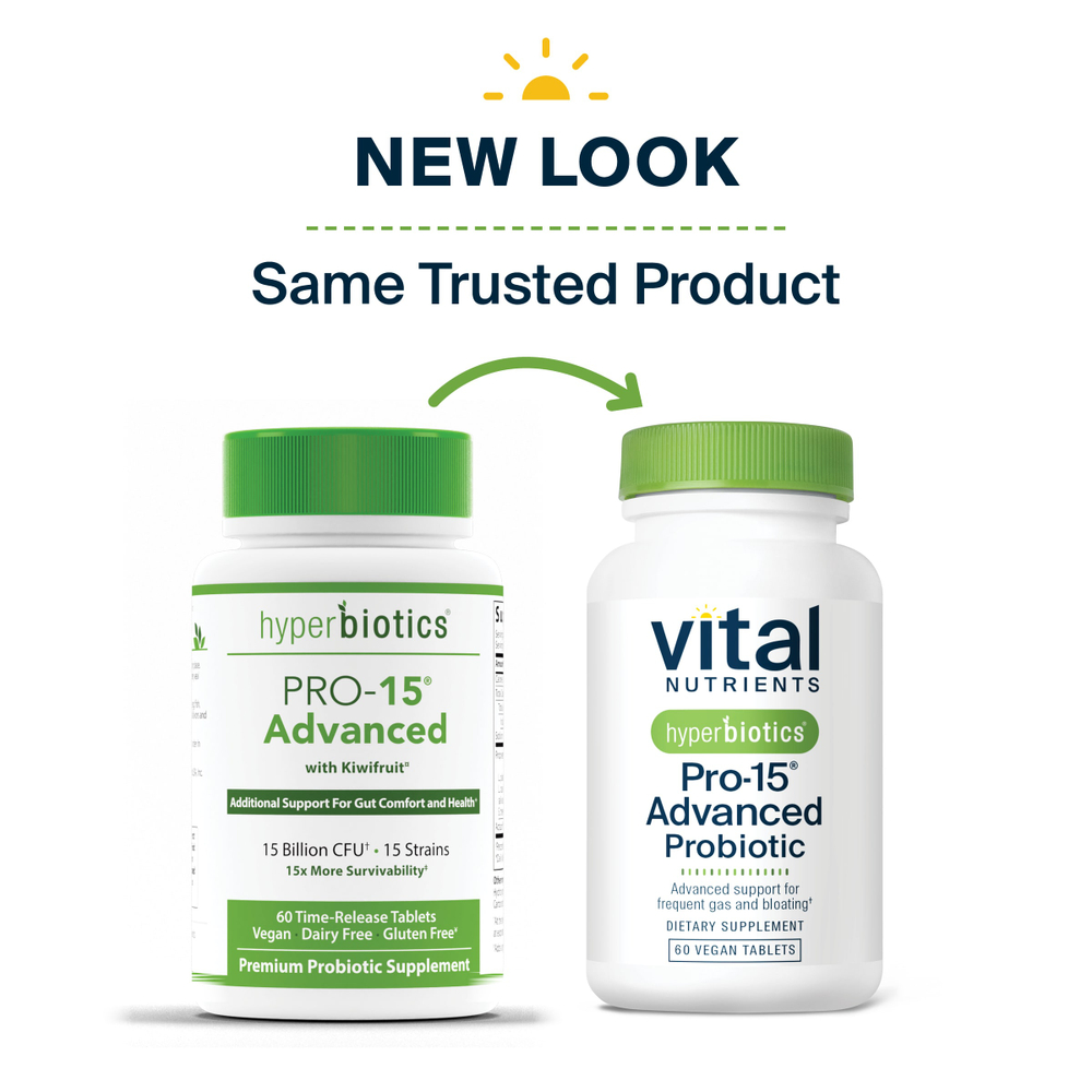 Vital Nutrients, Hyperbiotics®, улучшенный пробиотик Pro-15®, 60 веганских таблеток