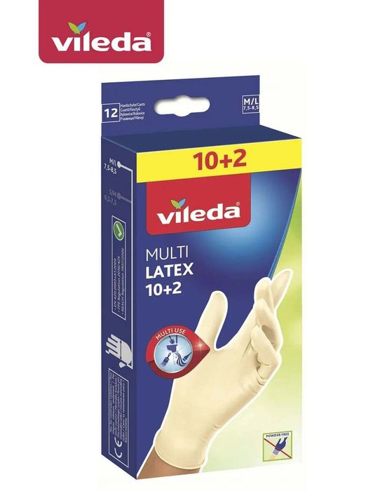 Vileda Перчатки латексные одноразовые Multi Latex, 10+2 шт., размер M/L