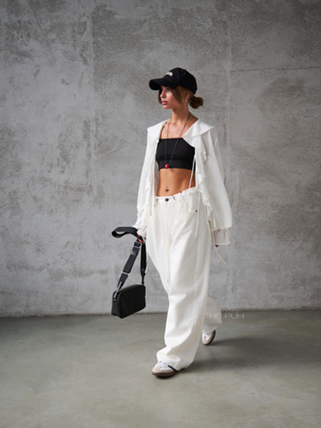 Белые широкие джинсы-трансформеры на кулиске