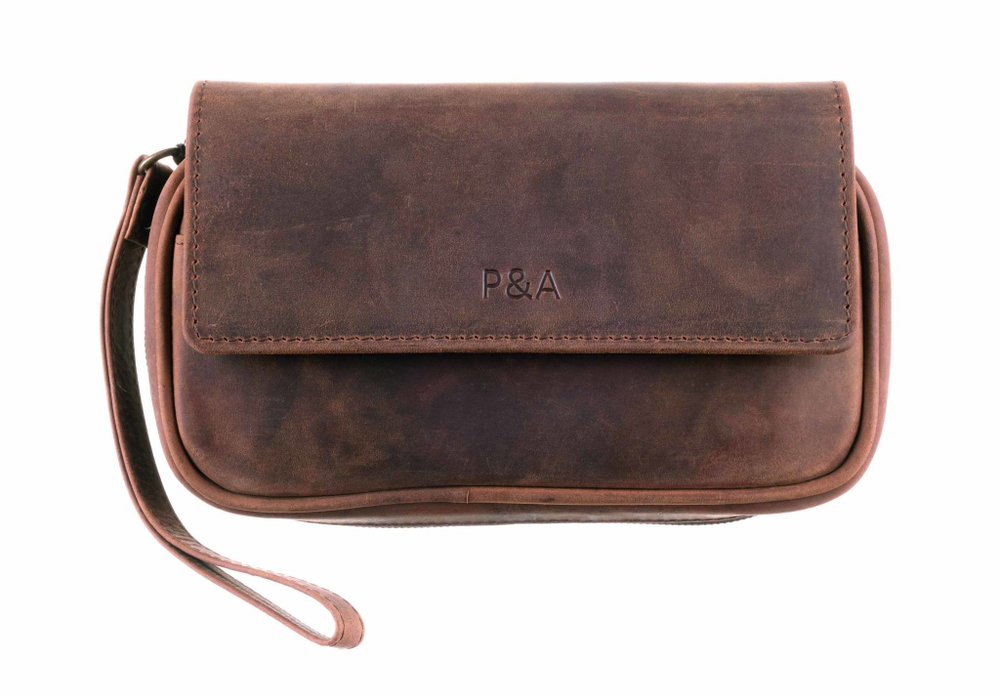 Сумка P&A для 2 трубок и табака, натуральная буйволиная кожа, подарочная упаковка