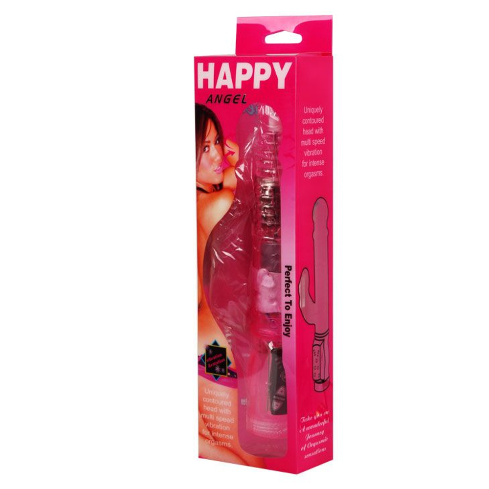 Розовый вибратор с дополнительным отростком на проводе - 20 см. (Цвет: розовый)