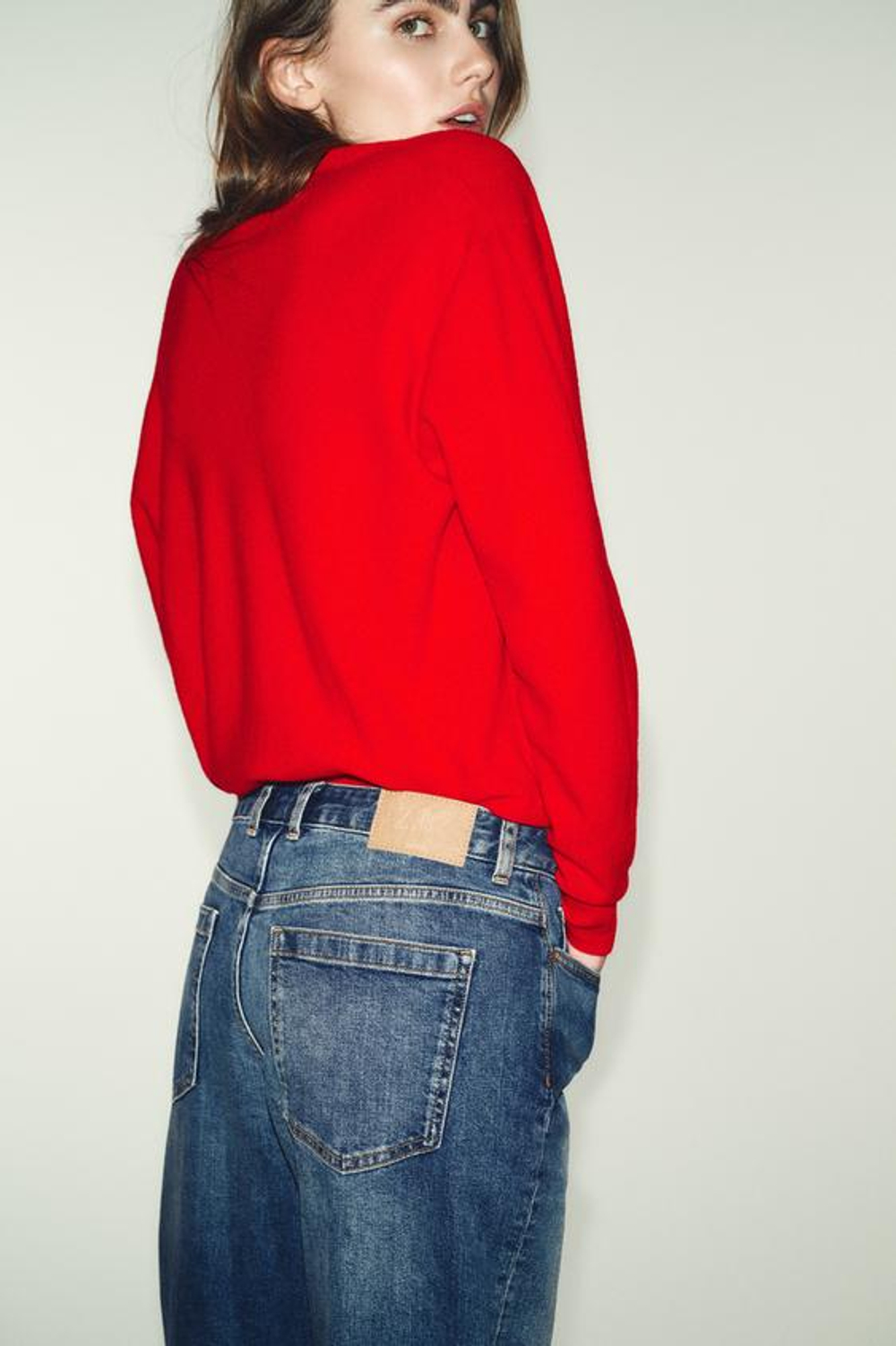 ZARA ДЖИНСЫ Z.07 RELAXED FIT С ВЫСОКОЙ ПОСАДКОЙ И ОТВОРОТАМИ, СИНИЙ