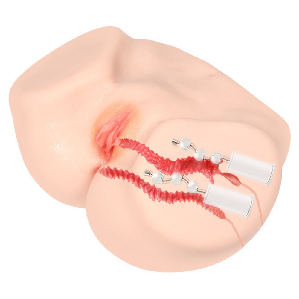 Телесный полуторс с двойным слоем материала и вибрацией Vanilla Onahole Real Vagina (Цвет: телесный)