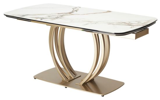 Стол MALTA 160 KL-188 Контрастный мрамор матовый, итальянская керамика/ каркас цвета шампань