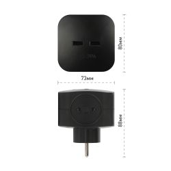 Разветвитель электрический ЭРА SP-4-USB-B на 4 розетки + 2xUSB 2400mA без заземления 10А черный | Тройники